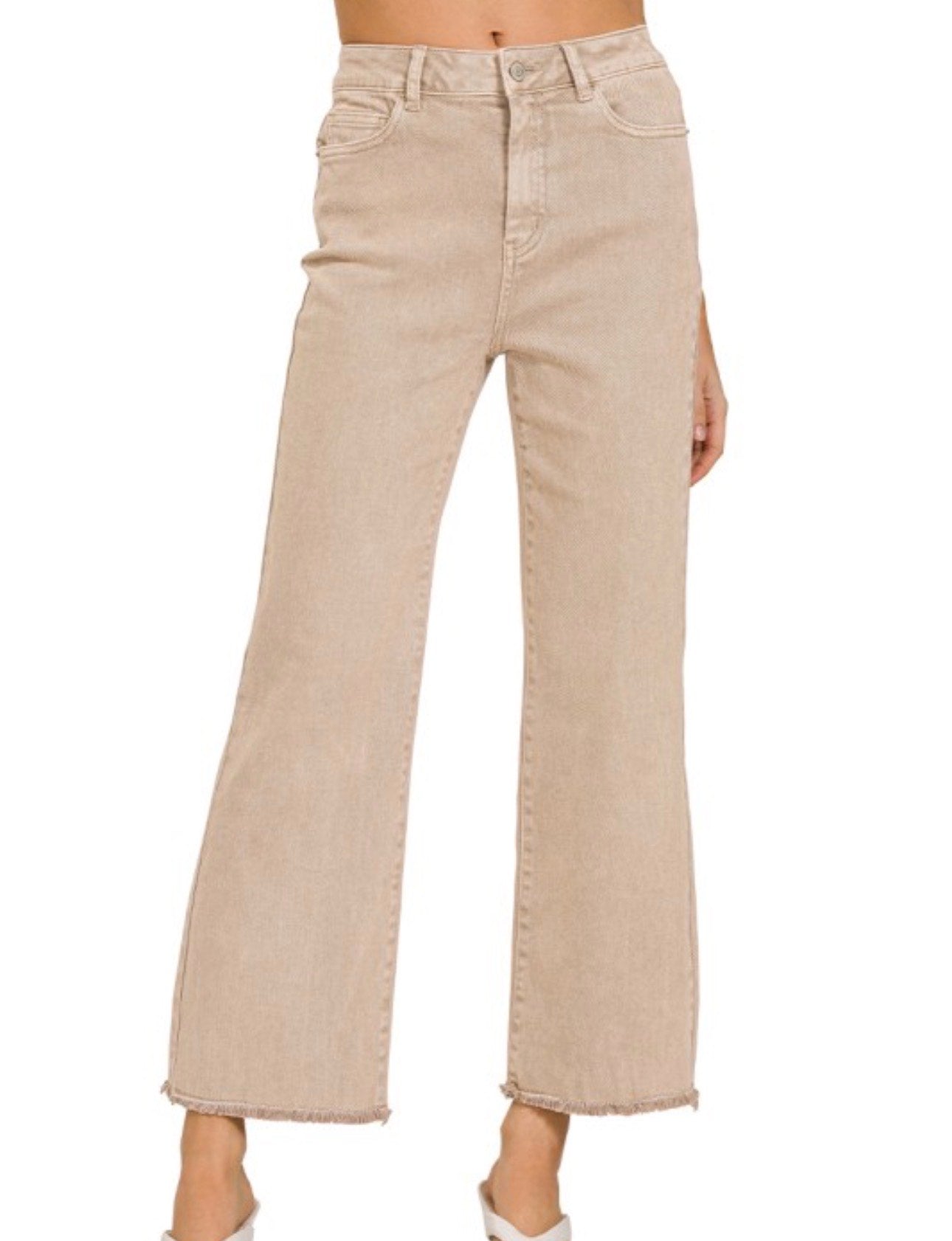 Acid Washed High Waist Frayed Hem Bootcut Pants