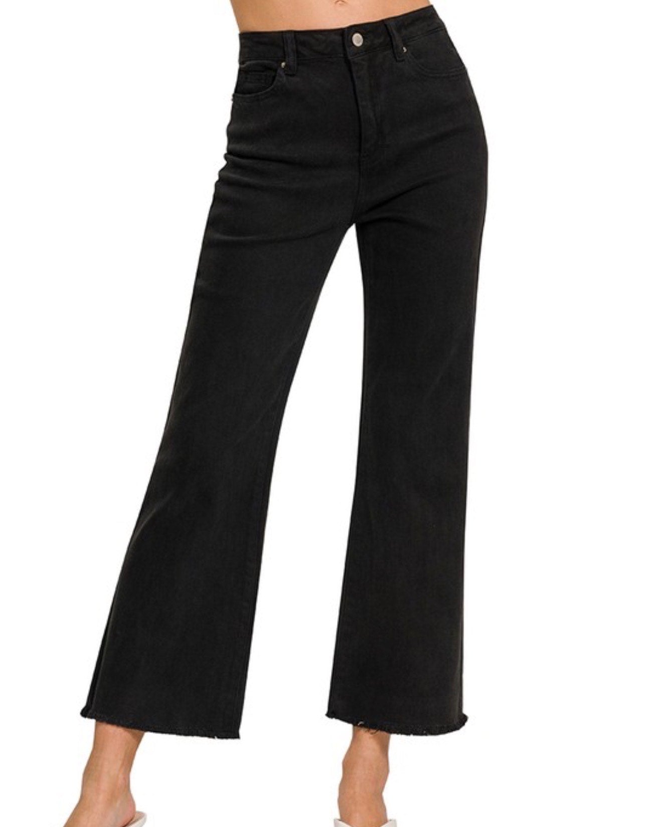 Acid Wash High Waist Frayed Hem Bootcut Pants